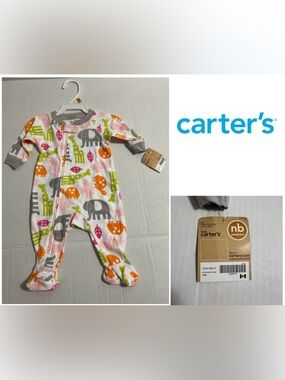 🆕CARTER’S - NB - NWT - INFANT GIRLS SAFARI ANIMAL SLEEPER